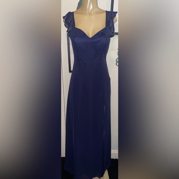 Lulus Sweetest Entrance Navy Blue Ruffled Tie-Back Maxi Dress Small NWT - Picture 5 of 11